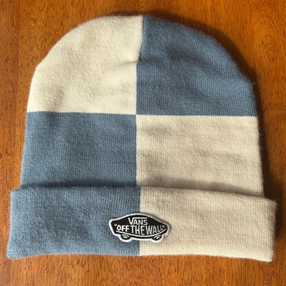 Vans Off The Wall Beanie Blue & White Checkered One Size Fits All Like New